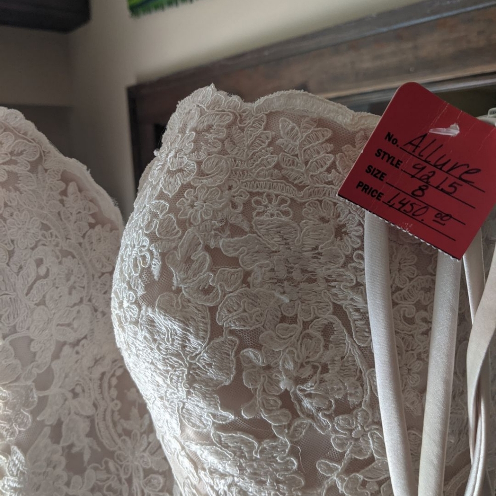 Strapless Lace Dramatic Train Wedding Dress Ivory Champagne Size 8 - Picture 11 of 12